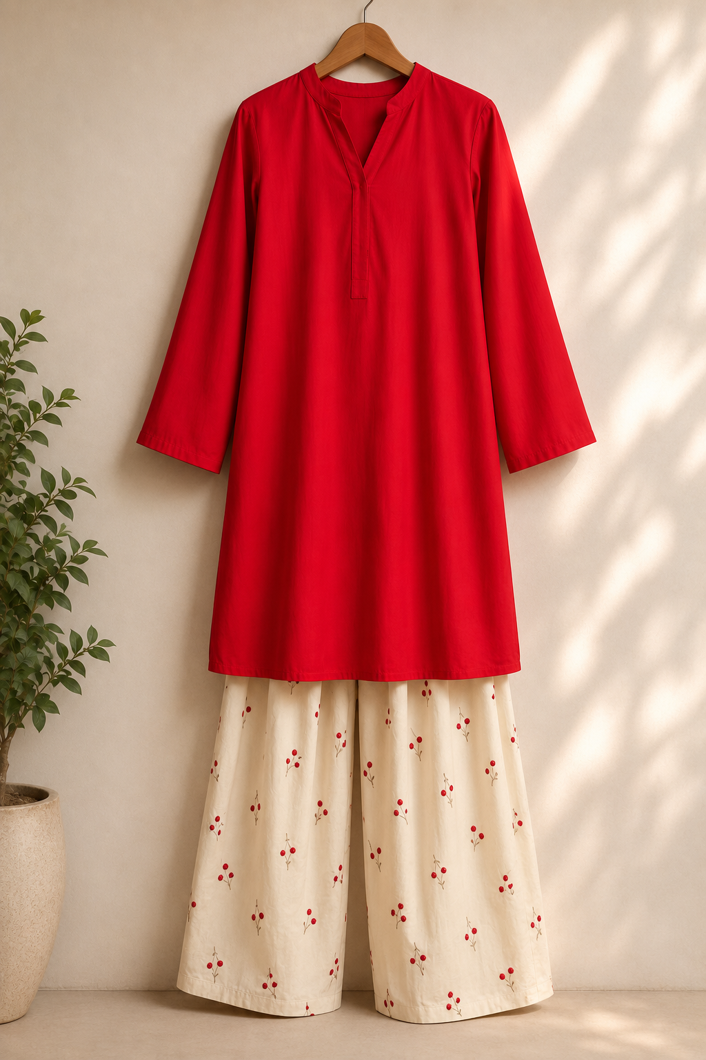 Cherry Bloom Red Kurti with Printed Farshi Salwar