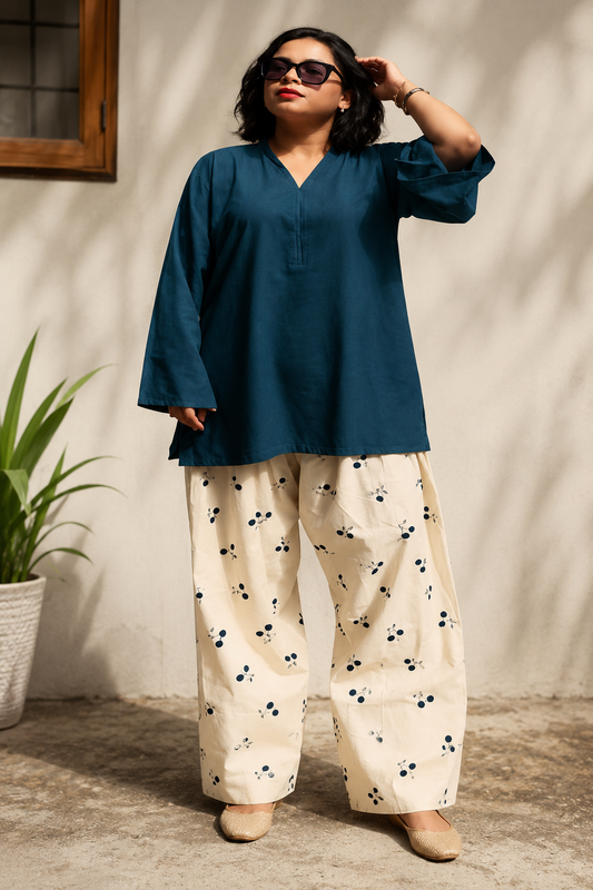 Midnight Bloom Kurti With Printed Farshi Salwar