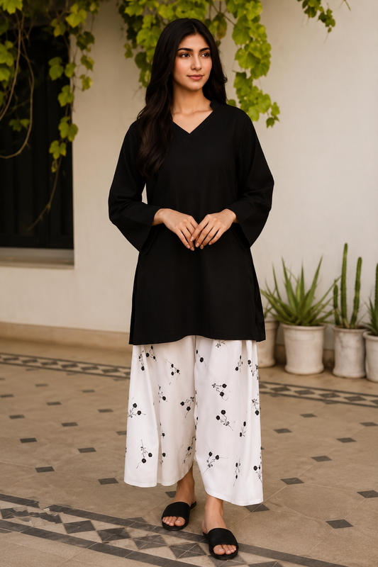 Moonlit Noir Kurti with Printed Farshi Salwar