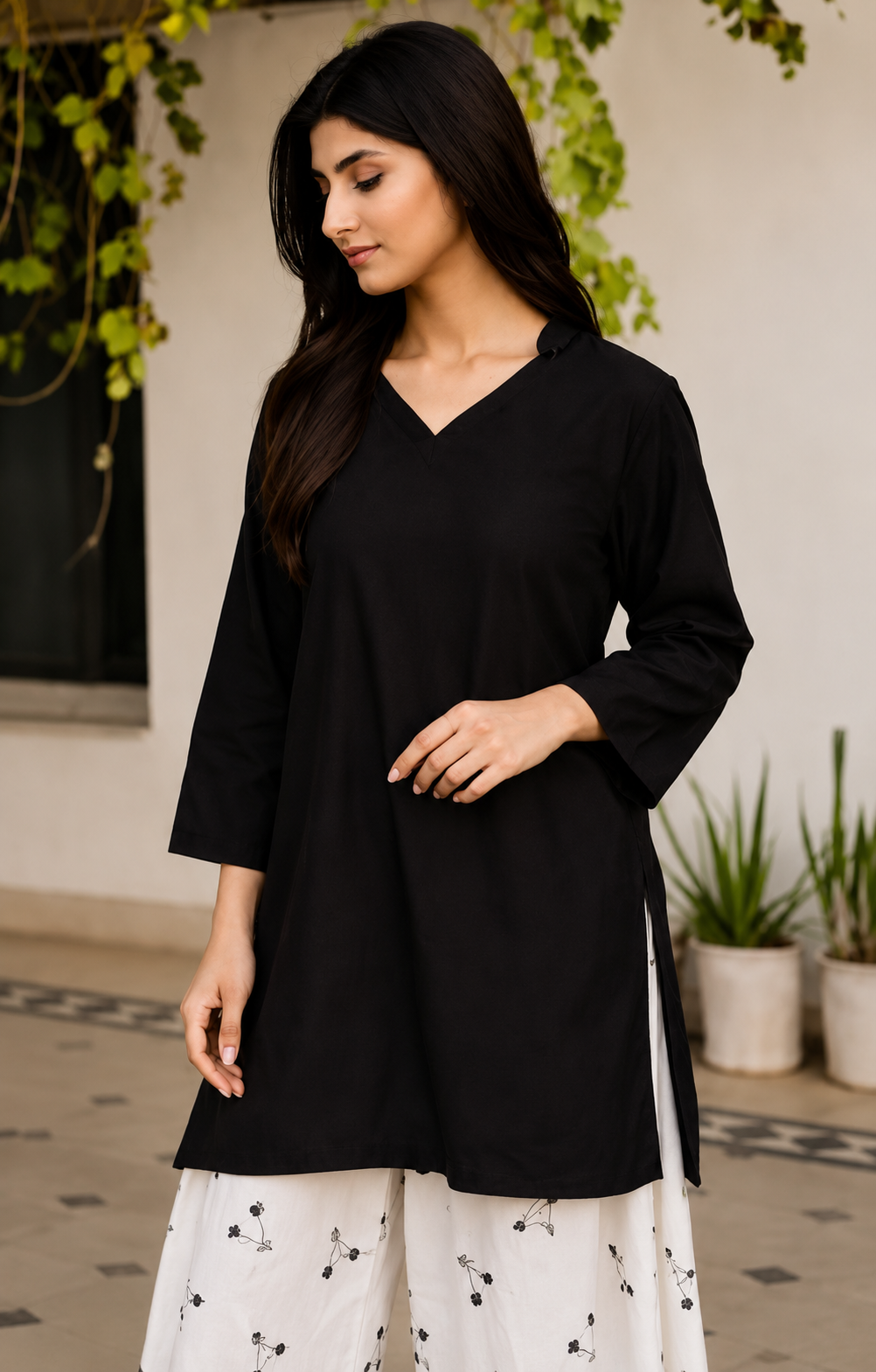 Moonlit Noir Kurti with Printed Farshi Salwar