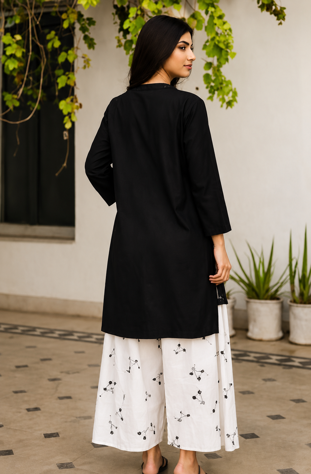 Moonlit Noir Kurti with Printed Farshi Salwar