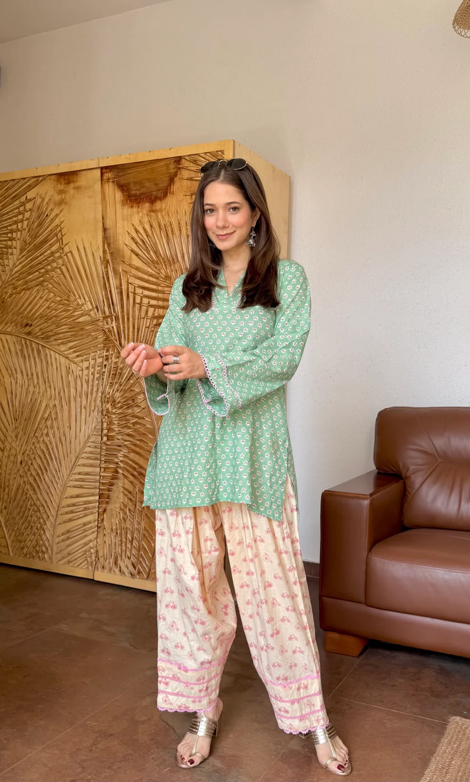 Gulnaar Mint Green Kurti with Farshi Salwar