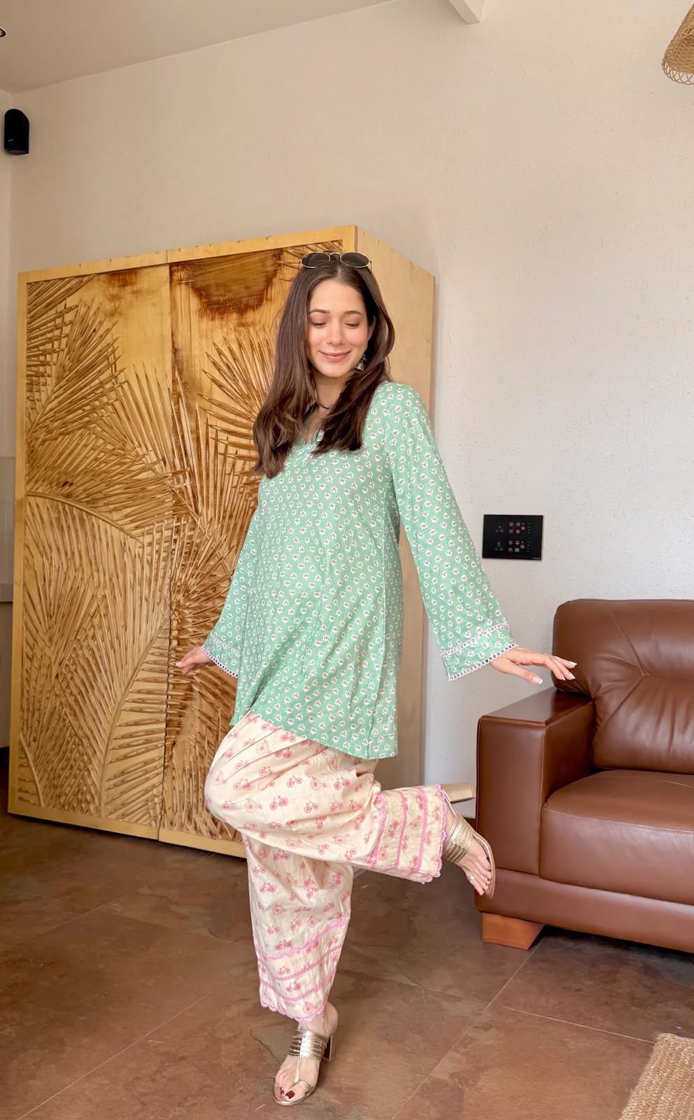 Gulnaar Mint Green Kurti with Farshi Salwar